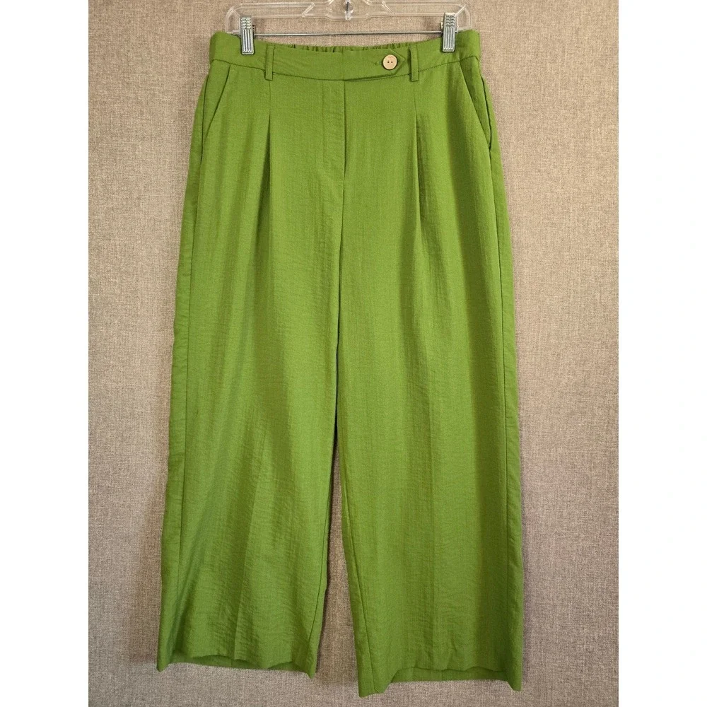 Jules & Leopold Womens Green Pleated Wide Leg Cropped Pants Size M CHU24934E